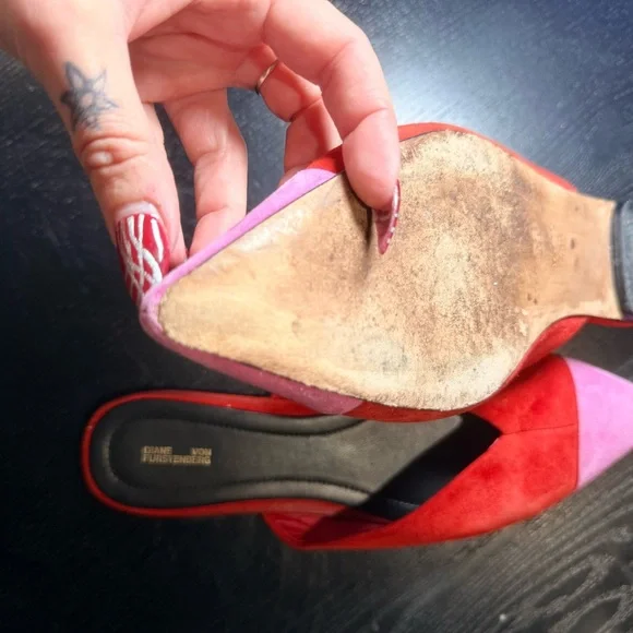 Diane Von Furstenberg Red and Pink Mules - Picture 7 of 9